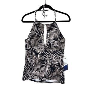 Leilani Halter Floral Palm Leaf Swim Tankini Top Size 12 Black Tropical Swimsuit
